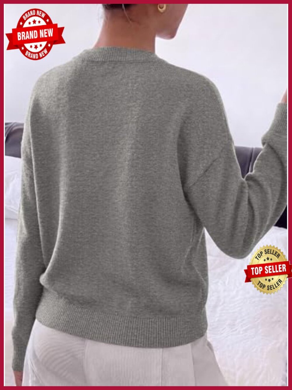 Floral Long Sleeve Knit Pullover Sweater Crewneck Cozy Fall Winter Top - Picture 5 of 6